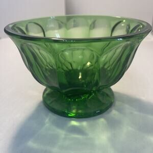 VTG Anchor Hocking Emerald Green Glass Thumbprint Pedestal Candy Dish Bowl 6"